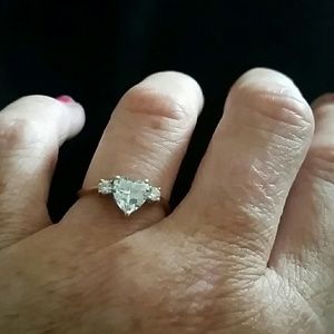 Sweetheart 10k Yellow Gold Heart Shape 2 Accent Diamond CZ